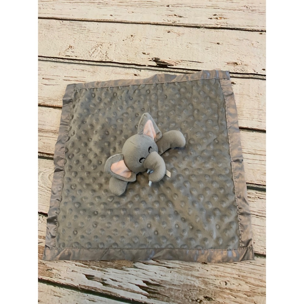 Pro Goleem Elephant Security Blanket Gray Minky Dot Satin Trim Baby Lovey 16x16